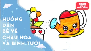 Cách vẽ một chậu hoa dễ thương kèm bình tưới