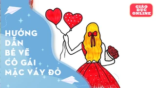 Cách vẽ và tô màu cô gái với chiếc váy đỏ